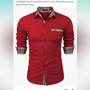 Coofandy Red Long Sleeve  plaid collar Dress Shirt large